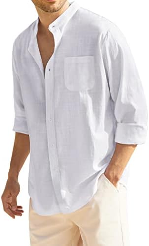 COOFANDY Men's Long Sleeve Cotton Linen Shirt Beach Button Down Shirts Casual Button Up Shirt Summer Yoga Tops with Pocket